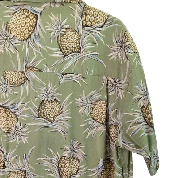 Chaps Ralph Lauren Mens Green Pineapple Print Hawaiian Short Sleeve Shirt Large - Picture 10 of 11